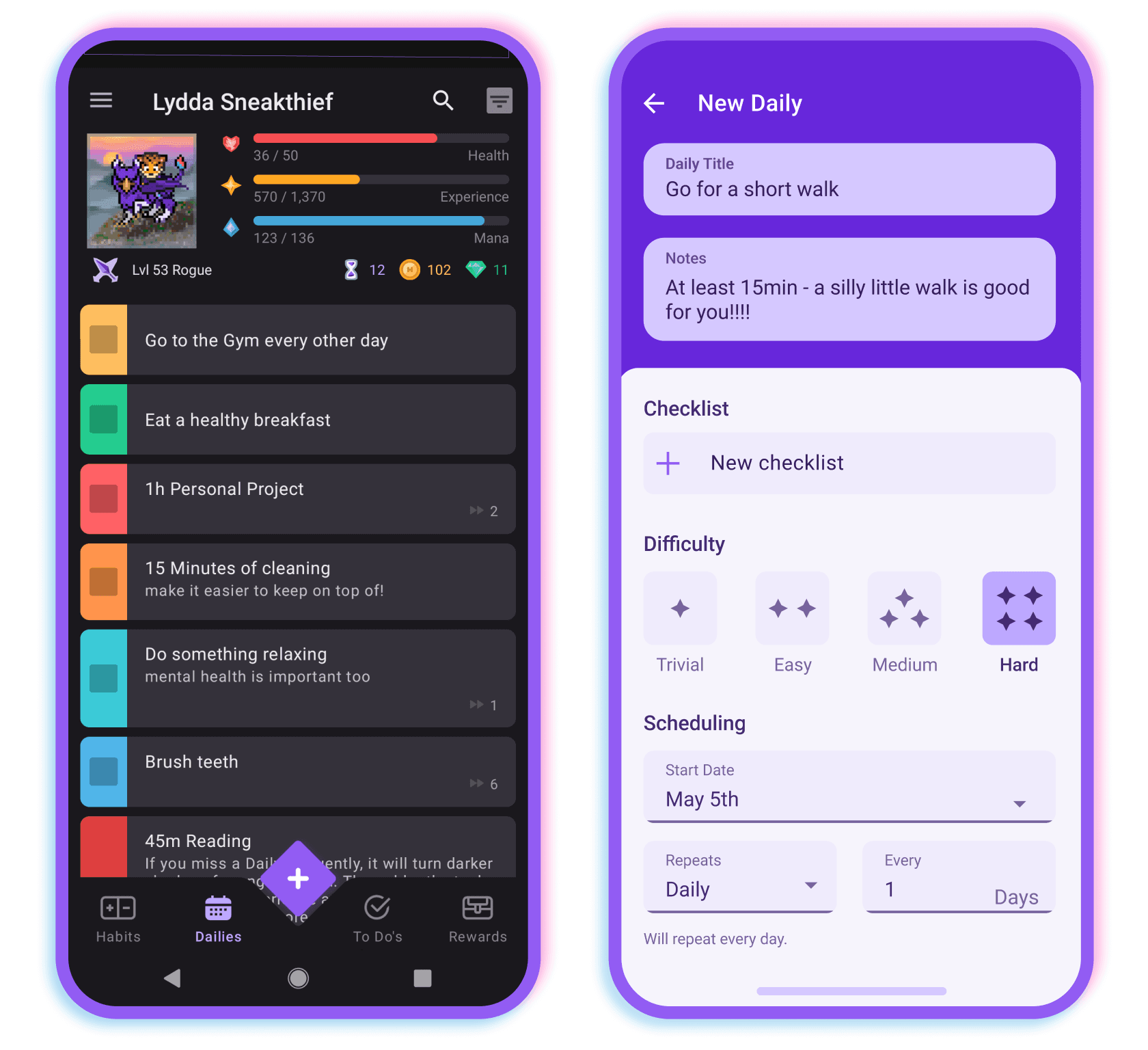 Habitica app interface