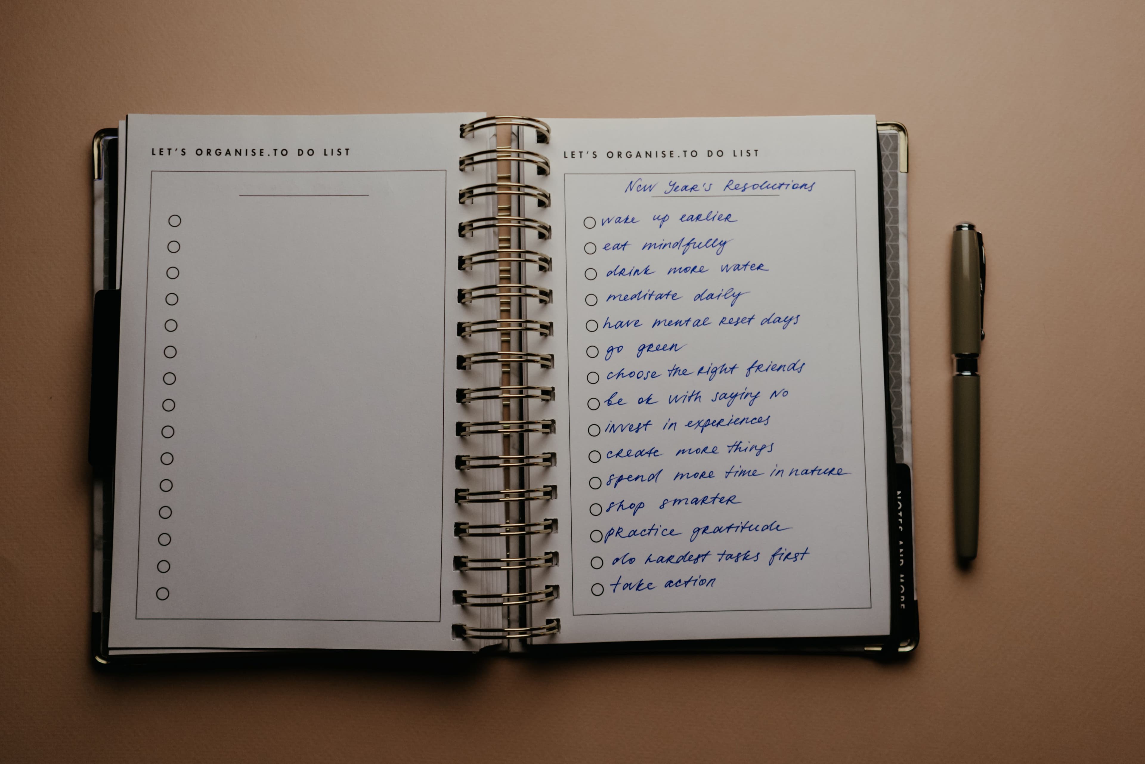 Habit tracker journal on a table
