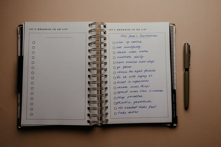 Open planner with habit tracking notes and pen
