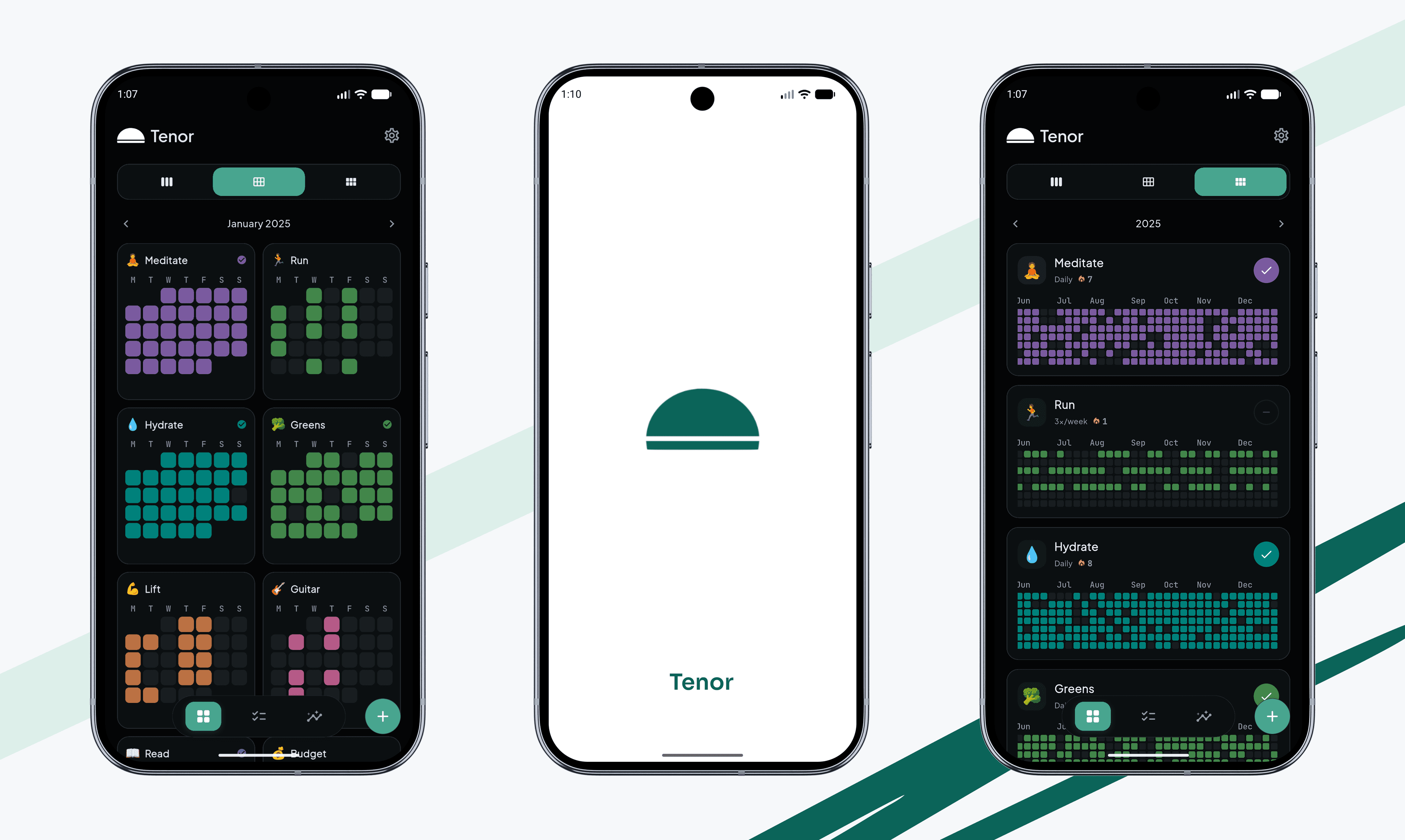 Tenor app interface showing the habit tracking view